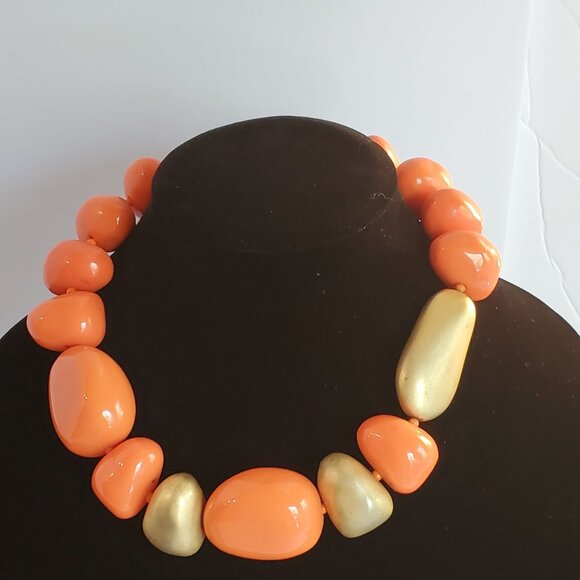 Vintage Kenneth Lane Orange Chunky Lucite Necklace Signed 1980's - Picture 9 of 14